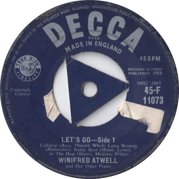 7inch Record WINIFRED ATWELL - Let's Go 45F11073 Decca 1958 UK Jazz Used