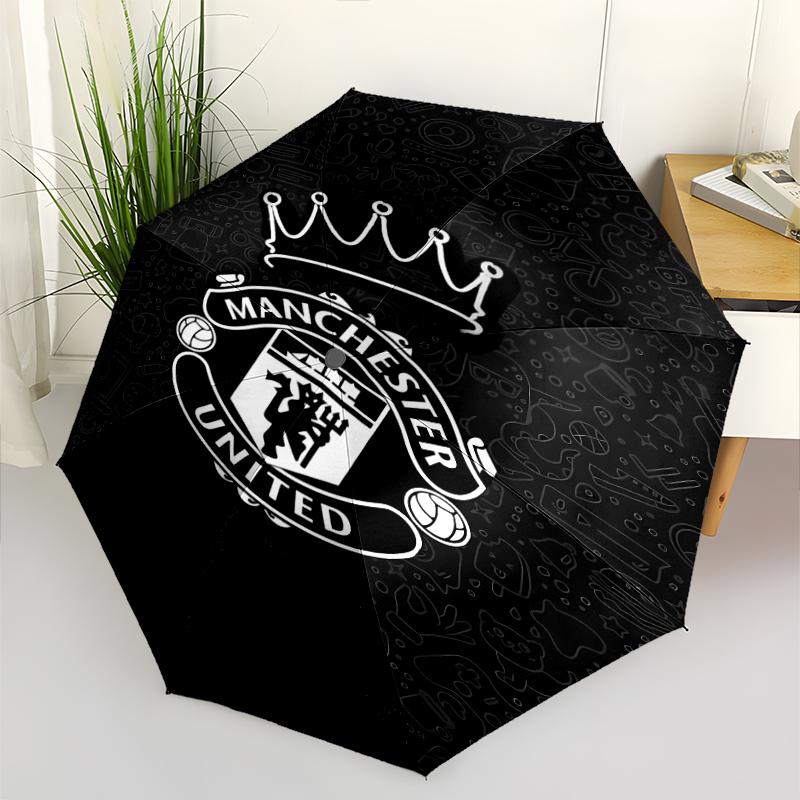 Manchester United FC logo Print Automatic Umbrella, 8 Rib Iron Frame, Plastic Handle, Suitable for Outdoor Travel &Daily , Ideal Gift