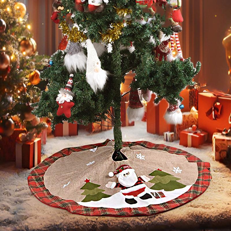 1PC With Snowman and Santa Claus Print Home Linen Cloth New Year Tree Skirt Office Christmas Skirt Party Decorations 108cm