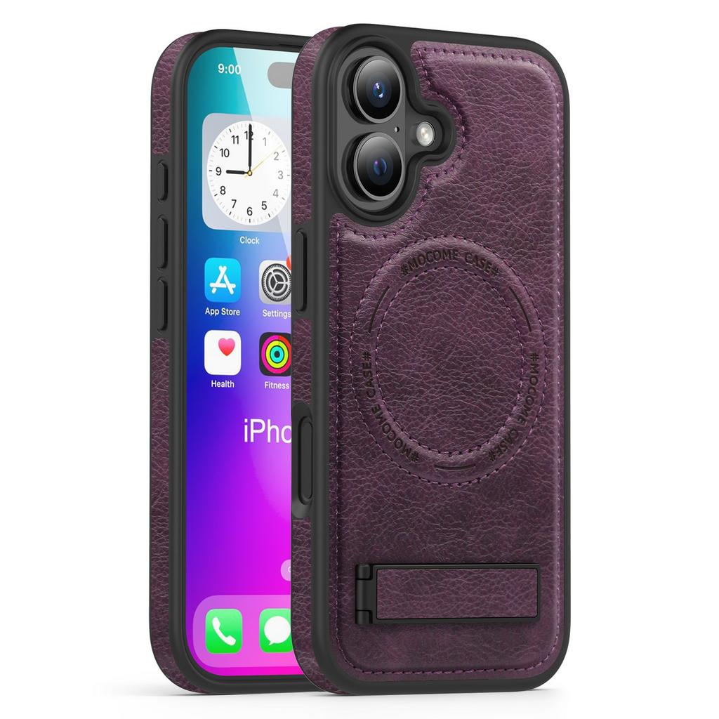 For iPhone 17 Case Compatible with MagSafe Kickstand Leather Phone Back Cover