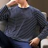 Комплект из 2 предметов: мужская пижама с круглым вырезом, длинными рукавами, полосатым принтом, топами и длинными брюками на эластичной талии, комплект домашней одежды для отдыха