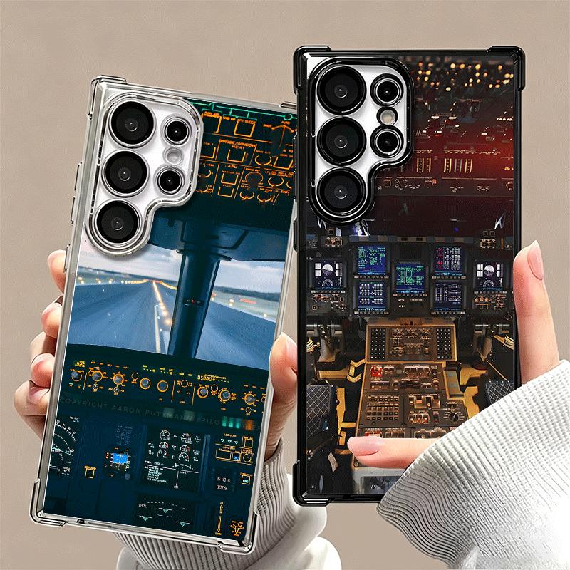 Aviation Aeroplane Pilot Cockpit Plating Phone Case For Samsung Galaxy S24 S25 FE S26 Edge S23 Ultra S22 S21 Plus S20 Anti-Fall