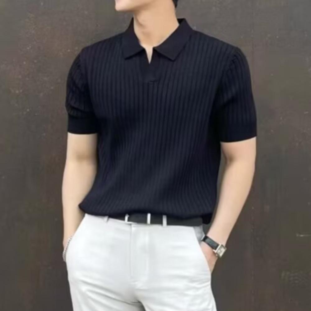 Летняя мужская рубашка поло, модная повседневная однотонная дышащая трикотажная мужская рубашка с короткими рукавами и лацканами