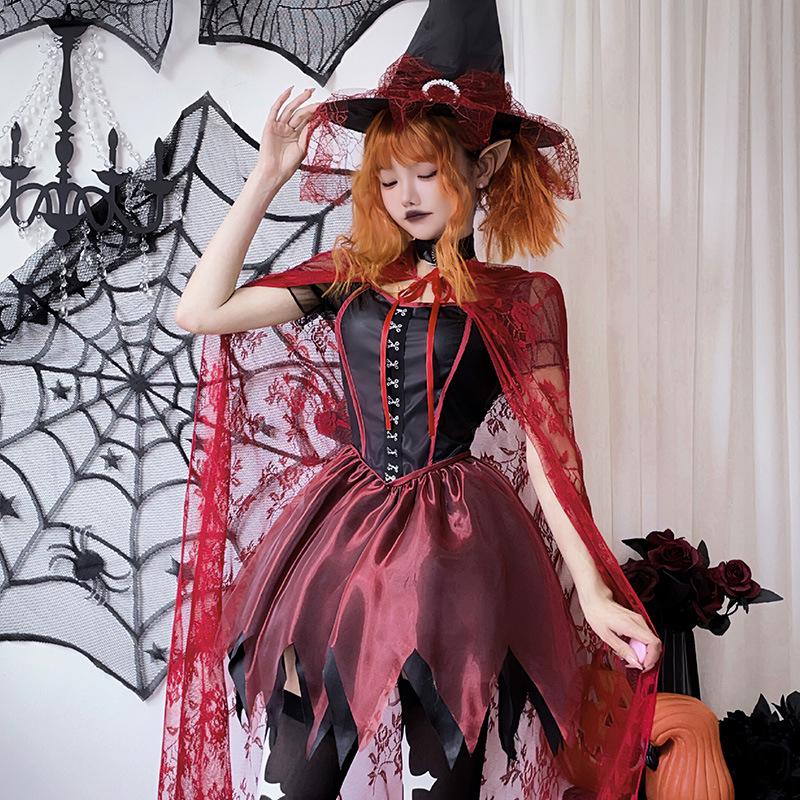 Halloween Costume Adult Female Cosplay Witch Costume Witch Vampire Sexy Shawl Cape Dress Female