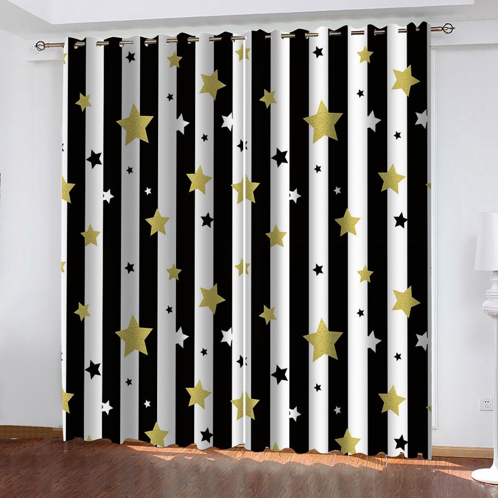 3D черные, белые, синие полосатые пятиугольные звездные узоры, солнцезащитные шторы, роскошные украшения для гостиной, тонкие шторы для спальни