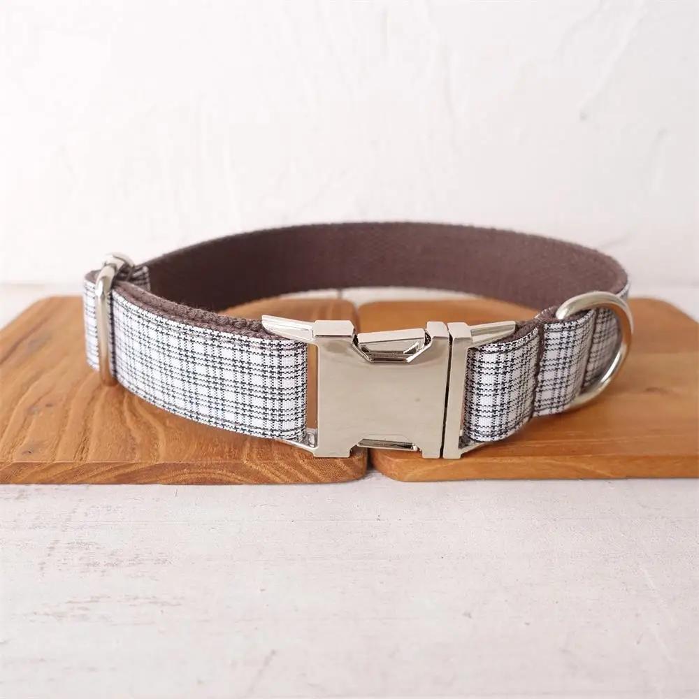 Персонализированный ошейник для собаки с бесплатной гравировкой, подходящий поводок для питомца, металлическая пряжка с настраиваемыми контактами, коричнево-белый клетчатый ошейник для питомца