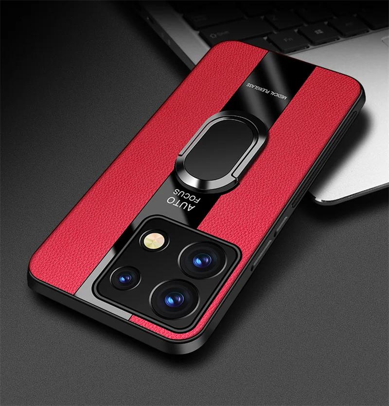 Для Redmi Note 13 Pro Note13 Pro + чехол для телефона с магнитным кольцом для POCO X6 Pro M6 Роскошный кожаный мягкий силиконовый противоударный чехол-бампер