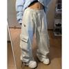 Женская одежда, винтажные мешковатые спортивные штаны, брюки-карго, серые, весенне-осенние, новые прямые повседневные брюки с широкими штанинами, большой карман, 2024
