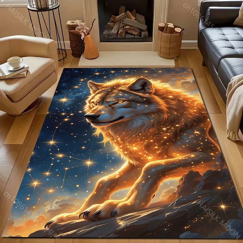 1PC Wolf Mythical Painting Carpet for Living Room Bedroom Sofa Doormat Decor Area Rug Non-slip Floor Mat Machine Washable