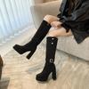 Маленькие супервысокие каблуки, длинные сапоги женские 2025 новые осенне-зимние ретро замшевые высокие голенища толстая подошва эластичные тонкие сапоги