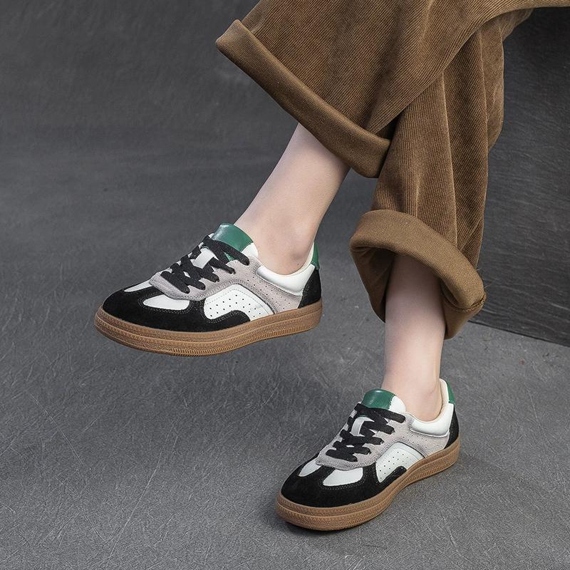 Fashion GKTINOO Spring Autumn Suede Sneakers Women Genuine Leather Patchwork Flats Lace-up Round Toe Ladies Training Shoes Handmade