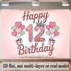 12th Birthday Banner, Glitter Number Backdrop Wall Decor for Party