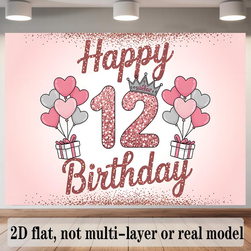 12th Birthday Banner, Glitter Number Backdrop Wall Decor for Party
