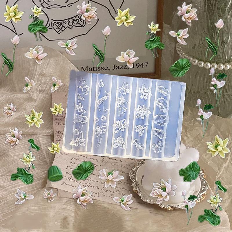 Силиконовый 3D молд для ногтей Лотос Прозрачный Форма для лепки листьев лотоса на ногтях Шаблон для дизайна маникюра Инструменты для украшения ногтей