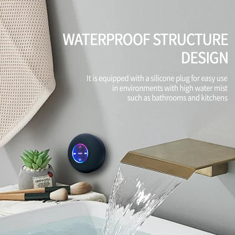 Портативная беспроводная Bluetooth-колонка LED-подсветка IPX4 Водонепроницаемая громкоговоритель Уличная ванная комната Большая присоска Стерео звуковая коробка