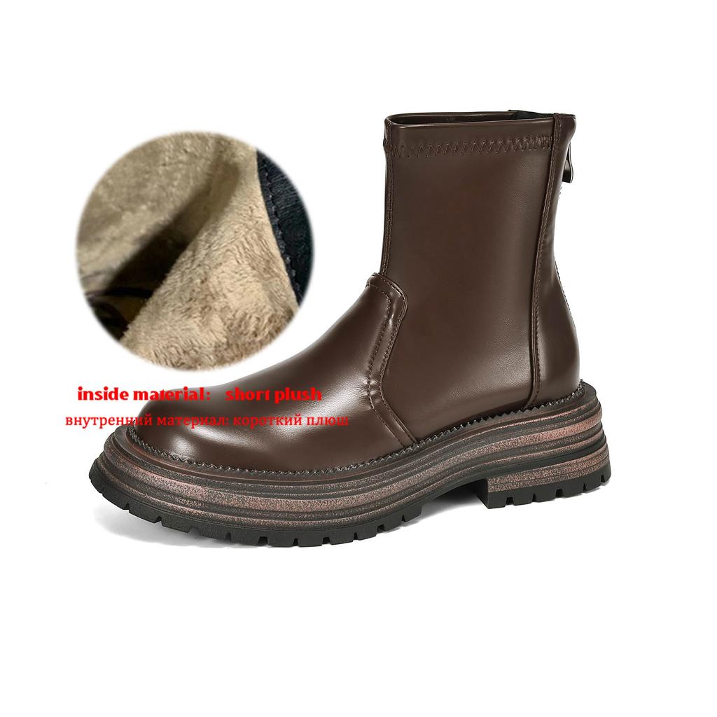Krazing Pot Микрофибра Осенне-зимняя обувь Толстый высокий каблук Молния Платформа Размер 43 Мотоциклетные ботинки Коричневый цвет Ботильоны