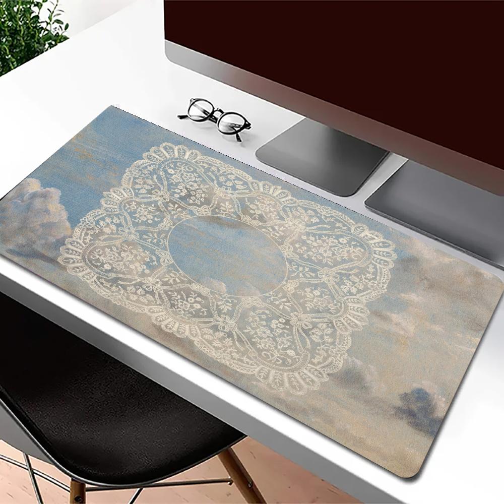 Vintage Lace Blue Sky White Clouds Mousepad Pc Gaming Mouse Pads Laptop Desk Mats Office Decor Mouse Carpet Big Mousepepad Rug
