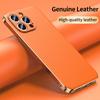 Genuine Cowhide Leather Phone Case for iPhone 16 15 11 12 13 14 Pro Max Plus Luxury Plating Shockproof Lens Protection Cover