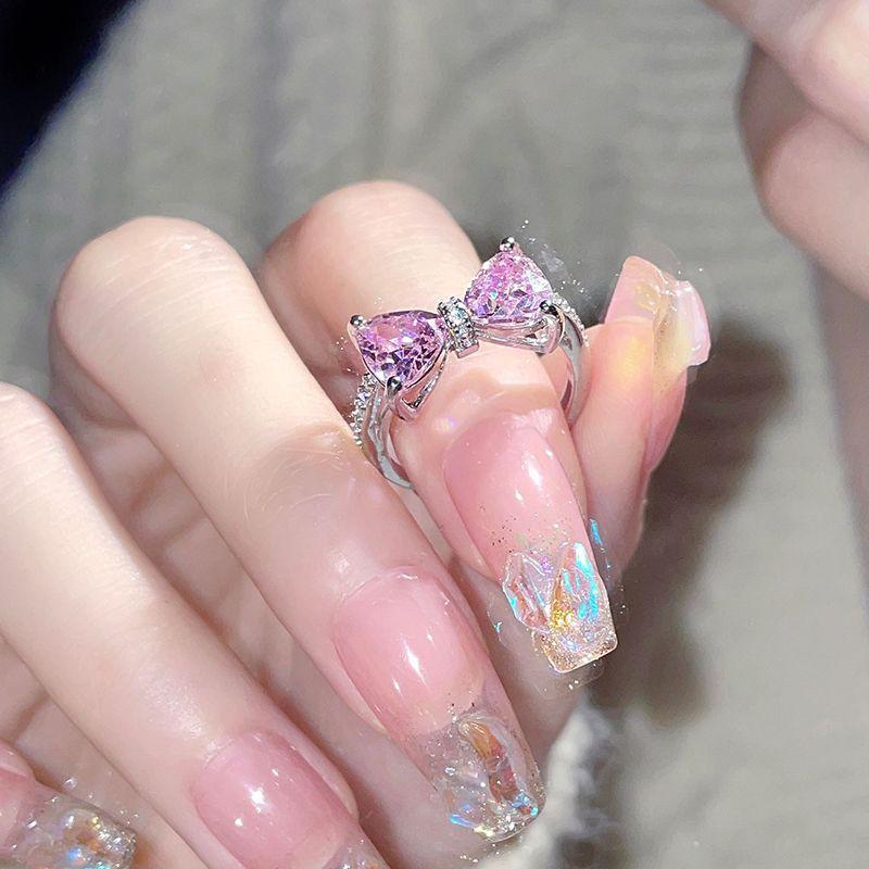 Кольцо с розовым цирконом и бантом, женское романтическое, сладкое и изысканное кольцо