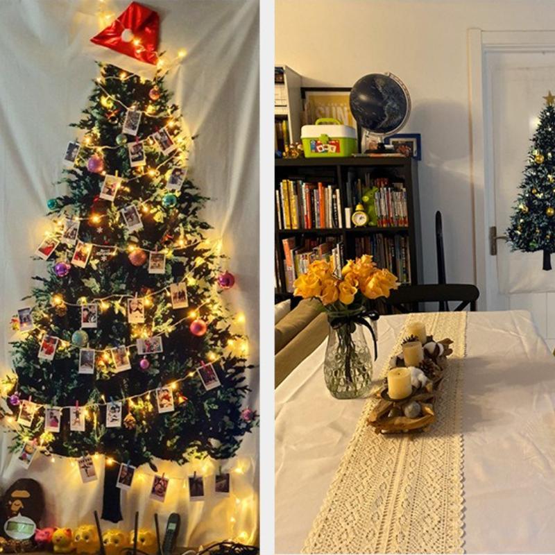 Christmas Tree Pine Branch Wall Hanging Fabric Minimalist Holiday Backdrop Tapestry Simple Festive Home Decoration XmasTreeDecor