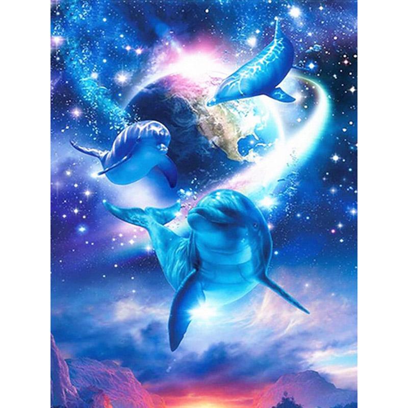 DIY Dolphin 5D Diamond Painting Full Round Drill Animal Diamond Embroidery Cross Stitch Mosaic Resin Wall Art Home Decor Gift