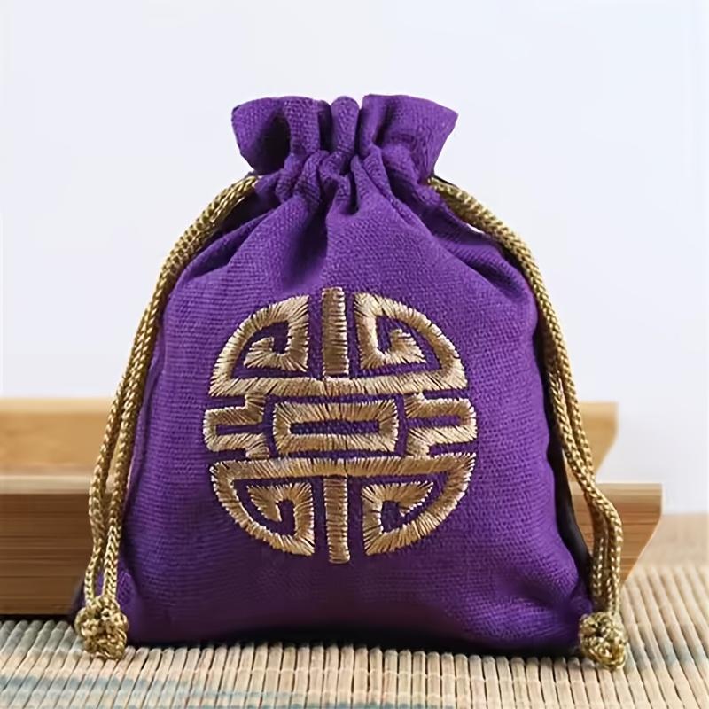 Vintage Style Embroidered Cotton Blend Jewelry Bag Bracelet, Bead and Small Item Storage Bag, Traditional Chinese Design