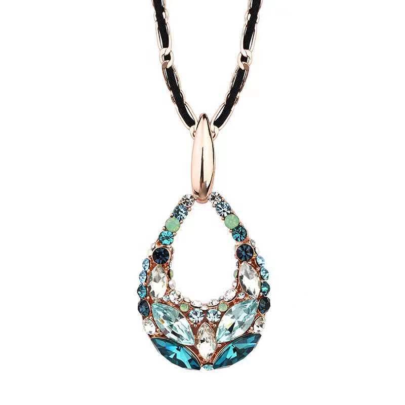 Длинное хрустальное ожерелье с подвеской - Чокер с подвеской-каплей для женщин, Зимне-осенняя многослойная цепочка, Блестящий подарок для нее