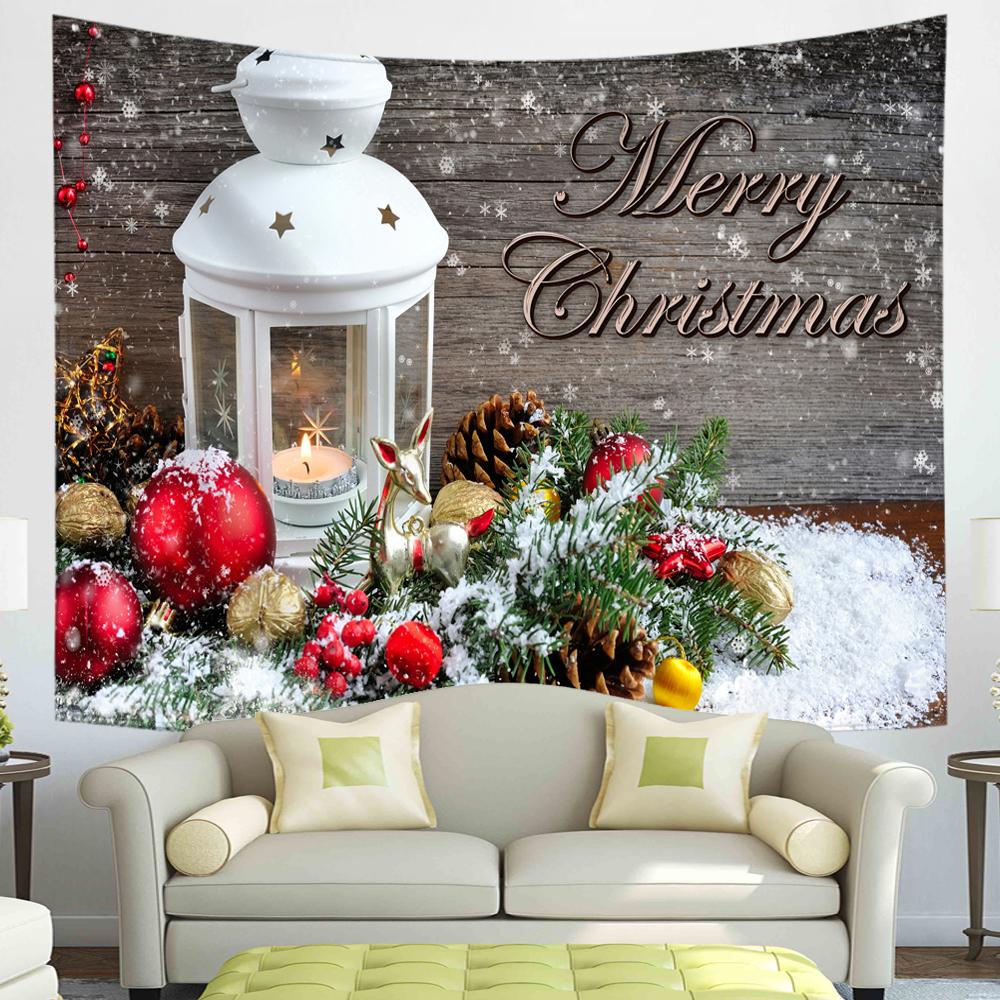 С Рождеством Гобелен Снежинки Санта-Клаус Зимняя ночь Рождественская елка Настенный камин Подарок Новогодние украшения для дома