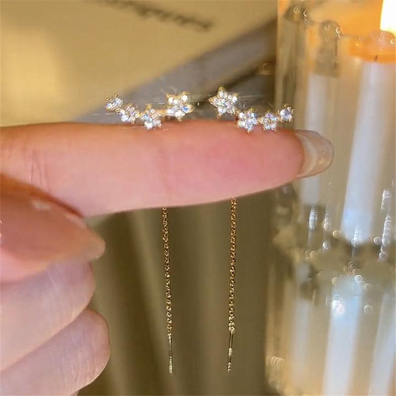 Geometric Long Tassel Heart Square Pendant Drop Earring For Women Shiny Zircon Flower Leaf Earrings Charms Ear Line Jewelry