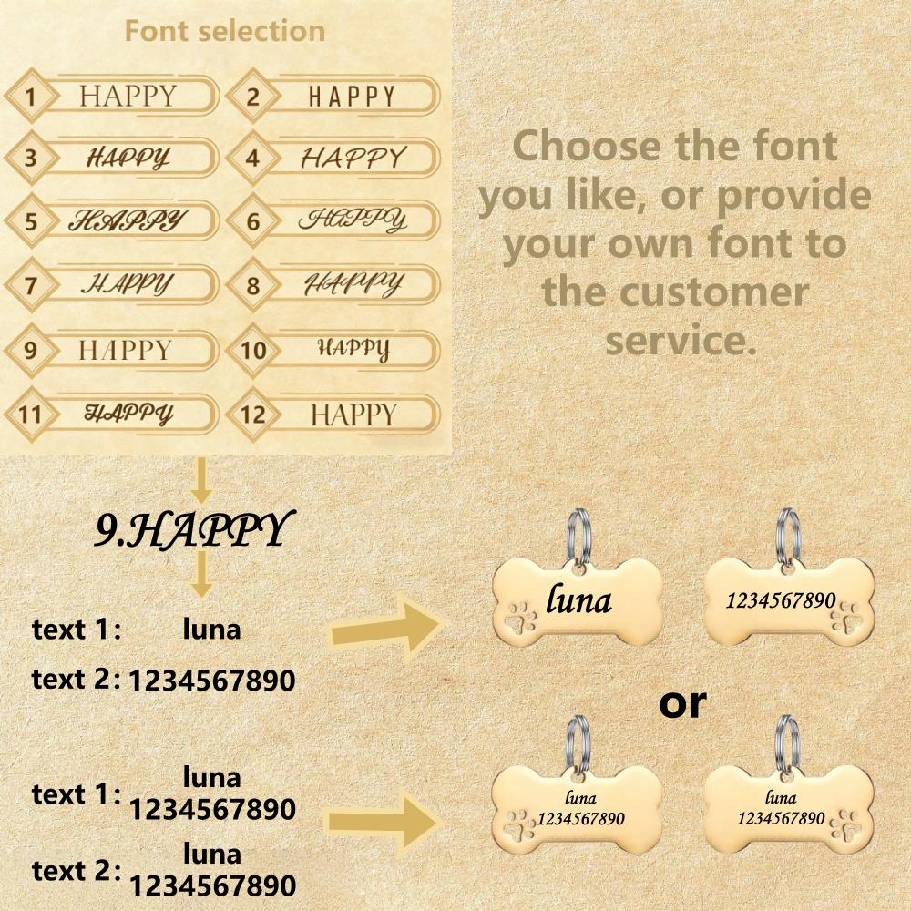 Personalized Dog ID Tag Custom Engraved Bone Nameplate Stainless Steel Pet Collar Accessories Anti-lost Pendant for Puppy Cat