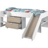 PARISOT SLIDE - Children's Slide Bed - White and Jackson Oak Decor - Bed Base Included - 90 X 200 Cm