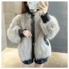 Меховая куртка женская искусственный мех лисы искусственная кожа сращивание 2024 зима новая короткая версия утолщенное плюшевое пальто