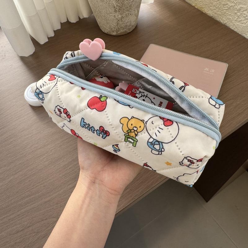 Blue l t cute canvas pencil bag stationery bag high value large capacity zipper storage bag