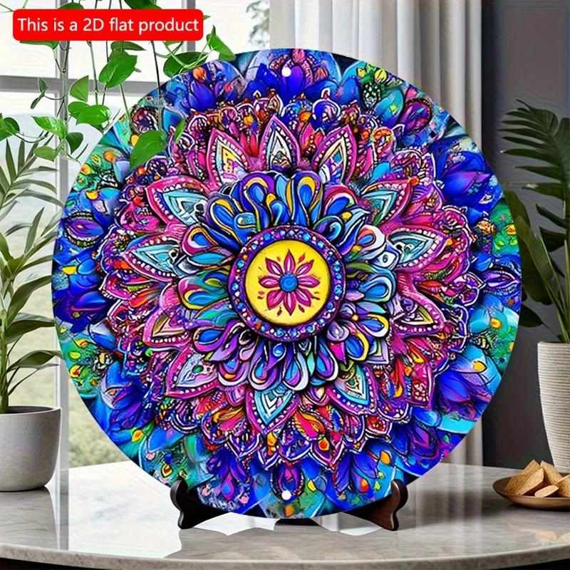 2D плоская 20*20см1шт Винтажная мандала Цветы узоры настенная художественная табличка, красочный симметричный узор для баров, кафе, пляжных домиков и дворов