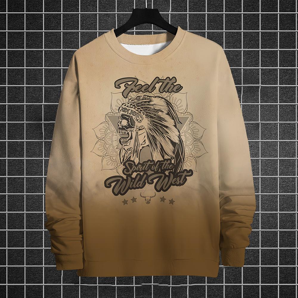 Retro Sweatshirt For Men Hoodies Pullover 3d Print Indian Ethnic Print Long Sleeve T-Shirt Gradient Oversized Men Clothing Tops