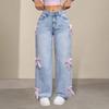 Women's Wide Leg Jeans with Bow Tie Decoration High Waisted Straight Leg Denim Pant Casual Baggy Jean Trousers