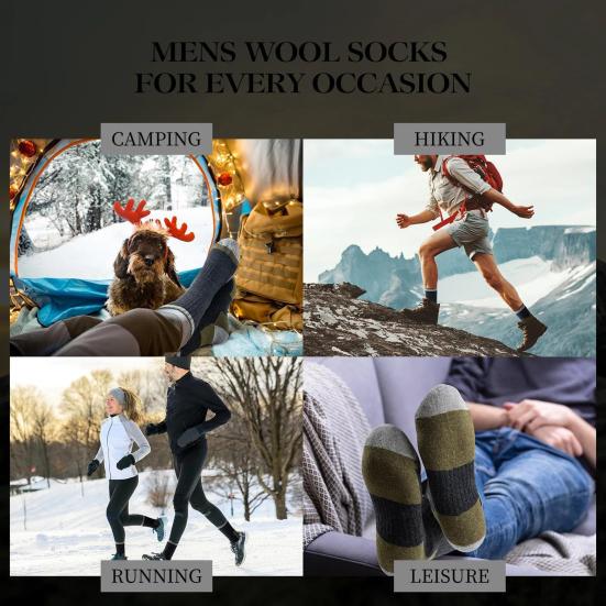5 Pairs Men Warm Winter Socks Fleece Lined Crew Socks Color Block Thickened Thermal Socks for Daily Wear Street Work Sports
