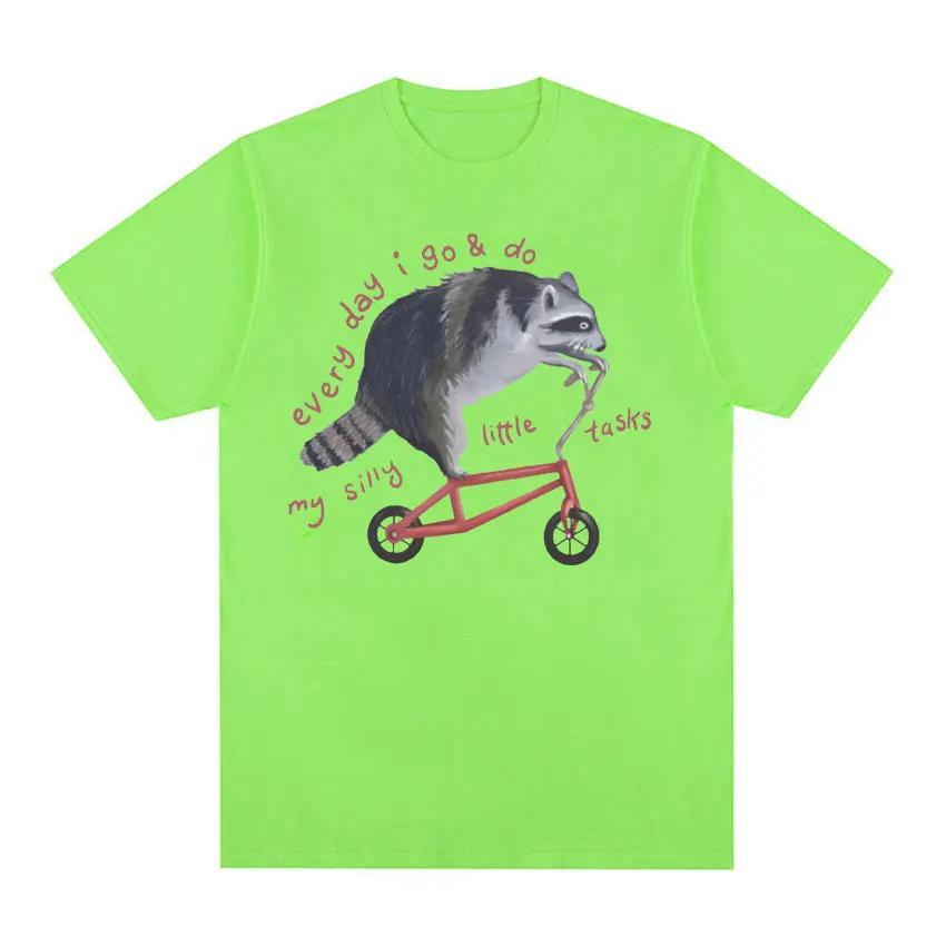 Funny Raccoon on Bicycle Meme T Shirts Men Women's Casual Vintage Cartoon T Shirt Summer Cotton Humor Short Sleeve T-shirts Tops