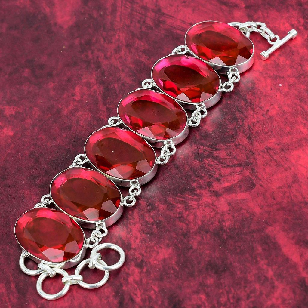 Браслет с граненым рубеллитом, ювелирные изделия из драгоценных камней, браслет из стерлингового серебра 925 пробы, регулируемый браслет-цепочка ручной работы, подарок для любовных украшений