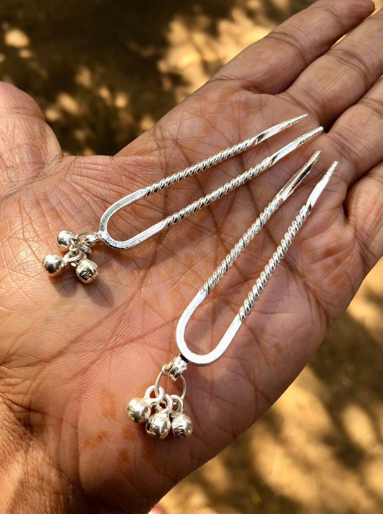 925 Silver 2 Pc Handmade Juda Pin, Hair Bun Stick, 11 grams, 6.5 cm length, Handcrafted, wedding gift, brides gift, silver unique articles