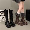 Brown Retro British Style Thick Heel Platform Boots Women's New Autumn But Knee Height Knight Boots