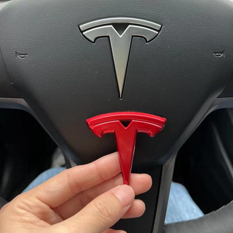 phbvg5 ABS Car Steering Wheel Rear Trunk Badge Overlay Sticker for Tesla Model 3 Model Y Front Hood Cover Emblem Modified Decoration