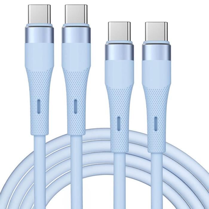 2x Câble USB-C 60W Charge Rapide pour Redmi 14C, 13C, A3, Redmi Note 14, Note 13 Pro, Note 12, Note 11-11S - Bleu 1 Mètre