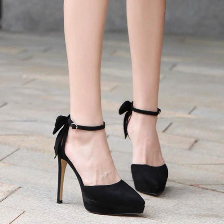 2024 односложные туфли с пряжкой и бантом на высоком каблуке женские черные полые одинарные туфли водонепроницаемые сандалии для стола женские тонкие каблуки 12 см