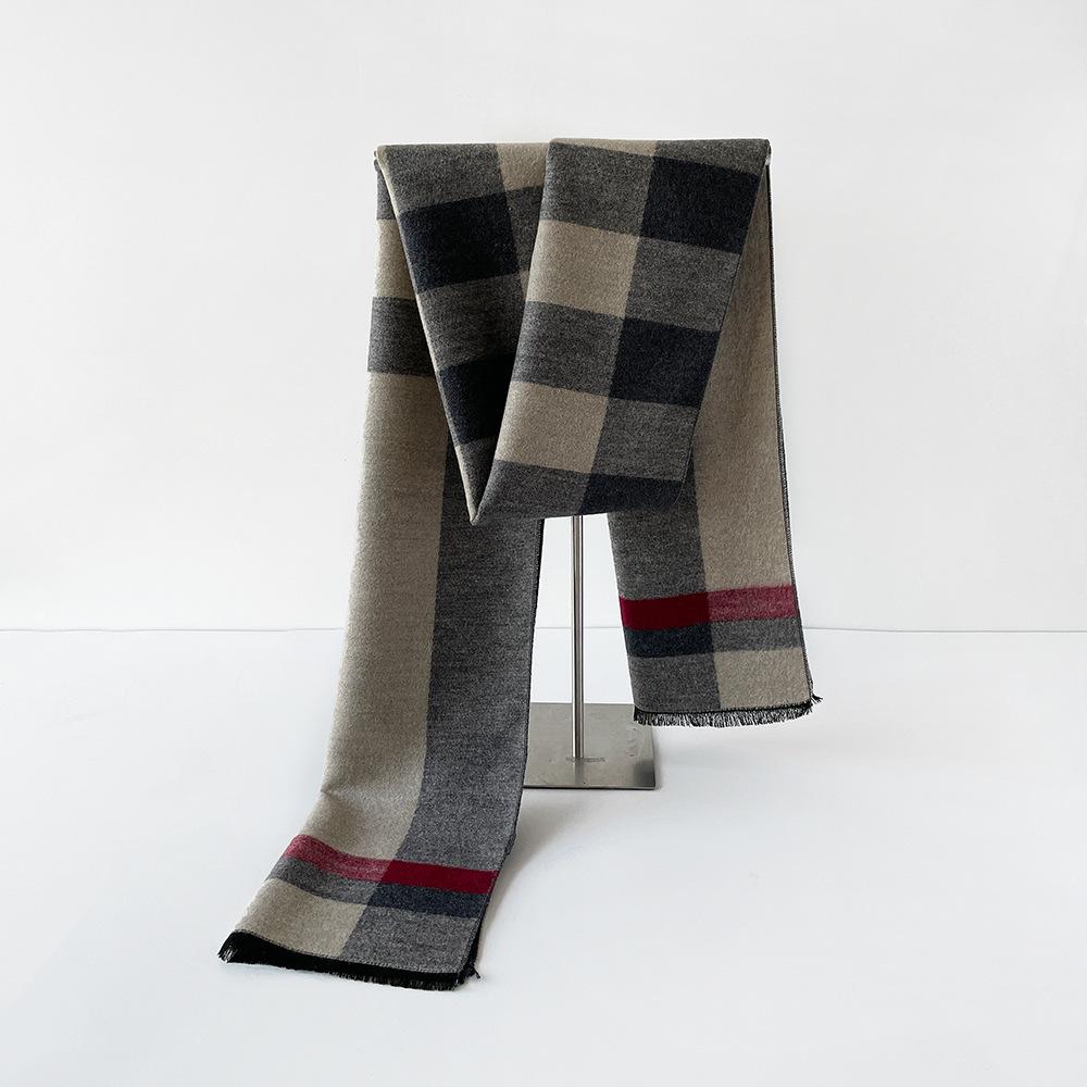 Зимний новый мужской шарф с сетчатым утеплением и утолщенным шерстяным шарфом, модный тренд, имитация кашемировой шаль