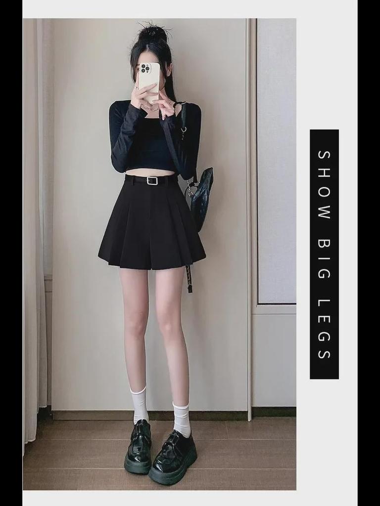 Женская летняя юбка-шорты 2024 года с высокой талией, серого цвета, с широкими штанинами и складками