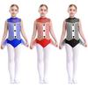 Девочки Безрукавный Купальник с Вырезом на Спине Контрастный Дизайн V-образный Вырез Пояс Шорты с Повязкой для Волос Головной Убор Танцевальный Наряд