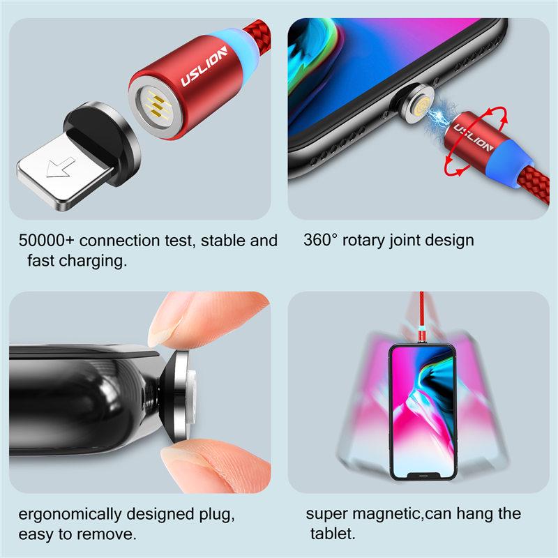 USLION 3A Магнитный USB-кабель для iPhone Кабель Micro USB Type C Магнитное зарядное устройство для быстрой зарядки Кабель Micro USB