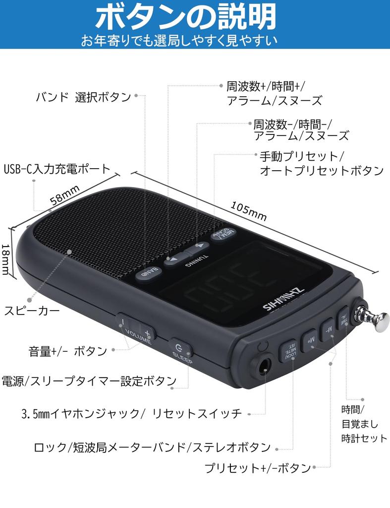 ZHIWHIS Compact Radio with FM Large 900mAh Digital Alarm and Key and DSP Stereo Receiver for Disaster and New Release FM/AM/SW/Wide Support, Screen,