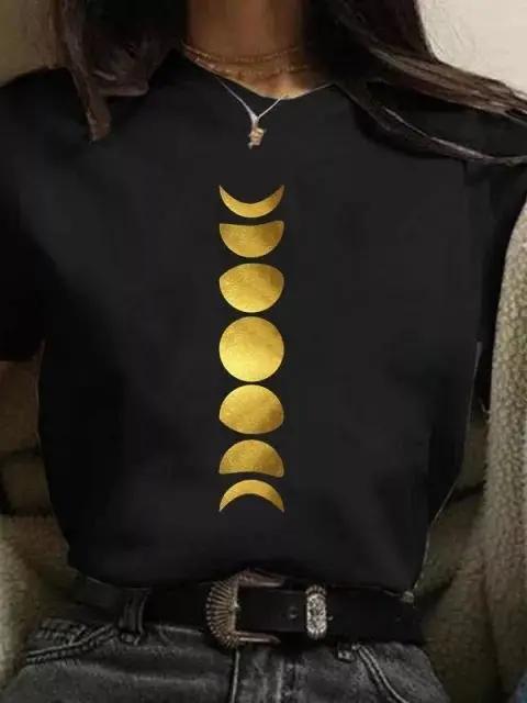 Футболка большого размера New Funny Moon Print, унисекс, белые и черные рубашки, модная футболка с круглым вырезом и коротким рукавом, летние футболки